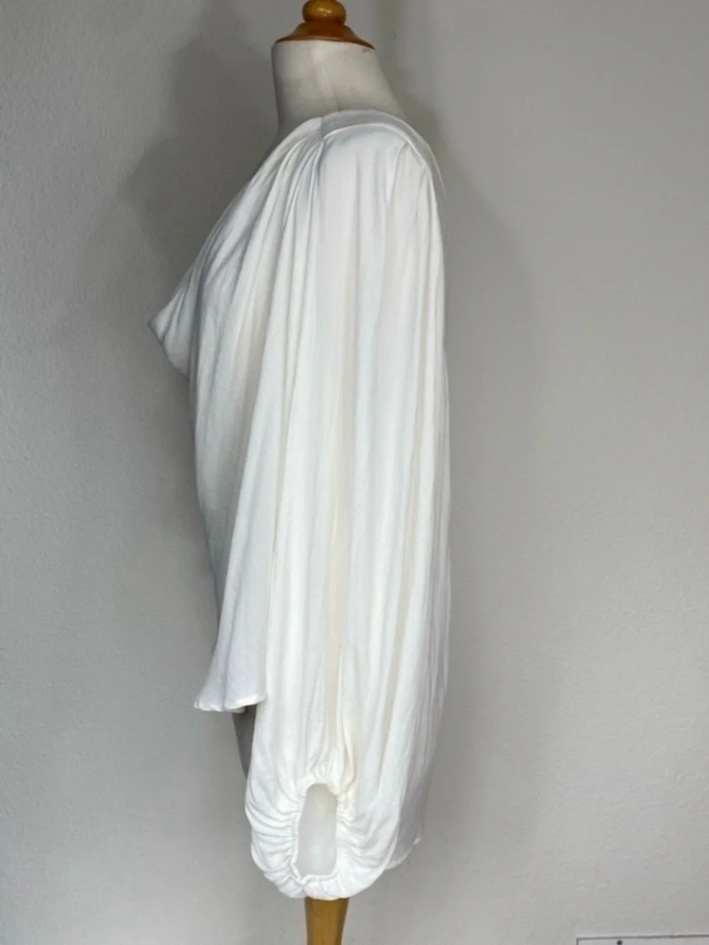 Free People Women White Drappy Peasant Sleeve Oversize Blouse Size Large Coastal
